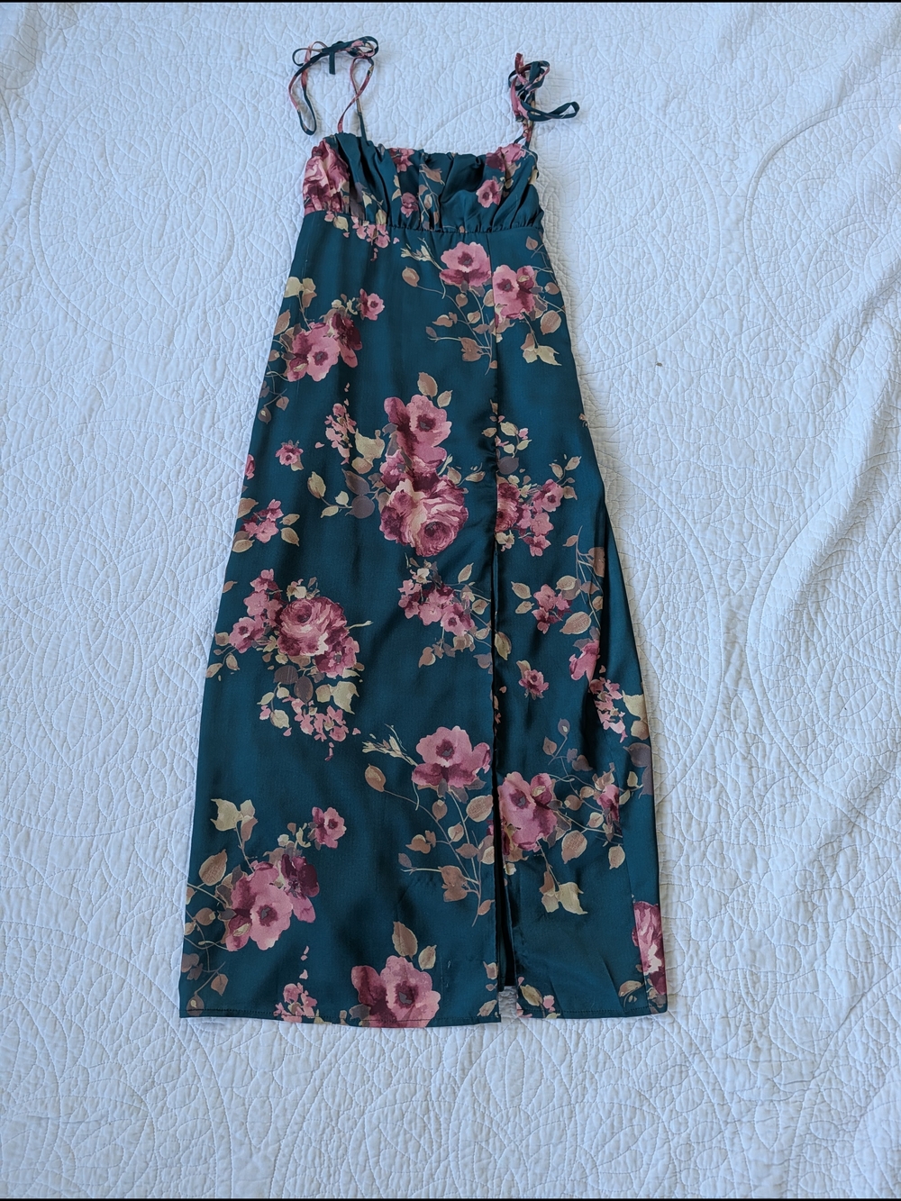 Lulu's Teal Maxi Dress with Pink Floral Print